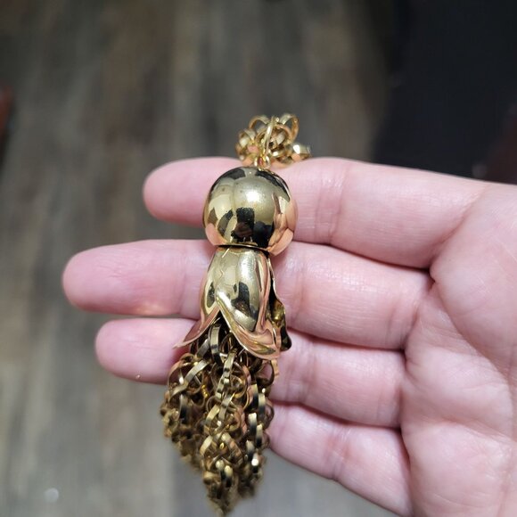 Vintage Tassel Necklace Gold Toned Metal Costume Jewelry - Picture 6 of 10